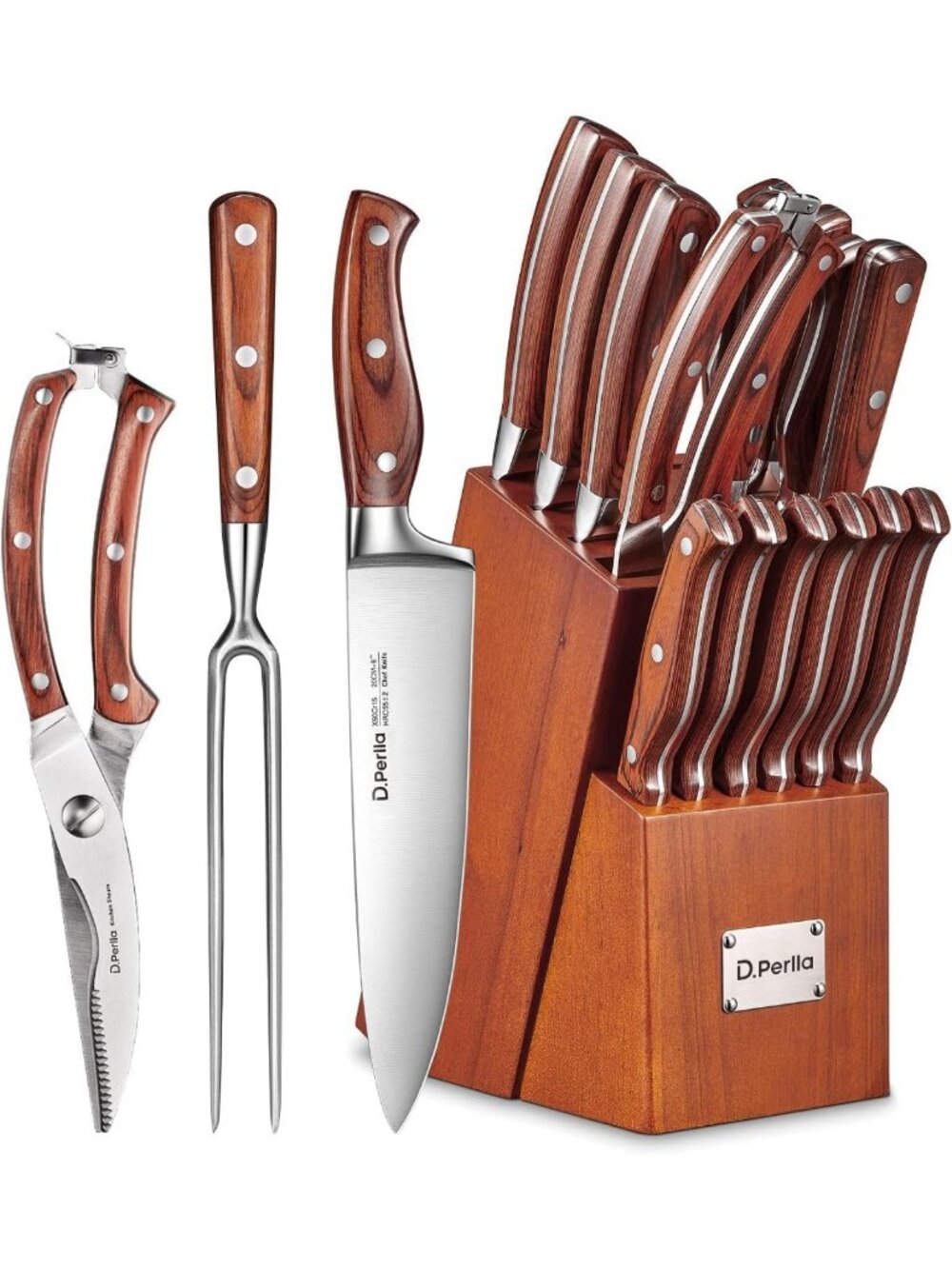 16-Piece Stainless Steel Kitchen Knife Set with Wooden Block & Ergonomic Handles